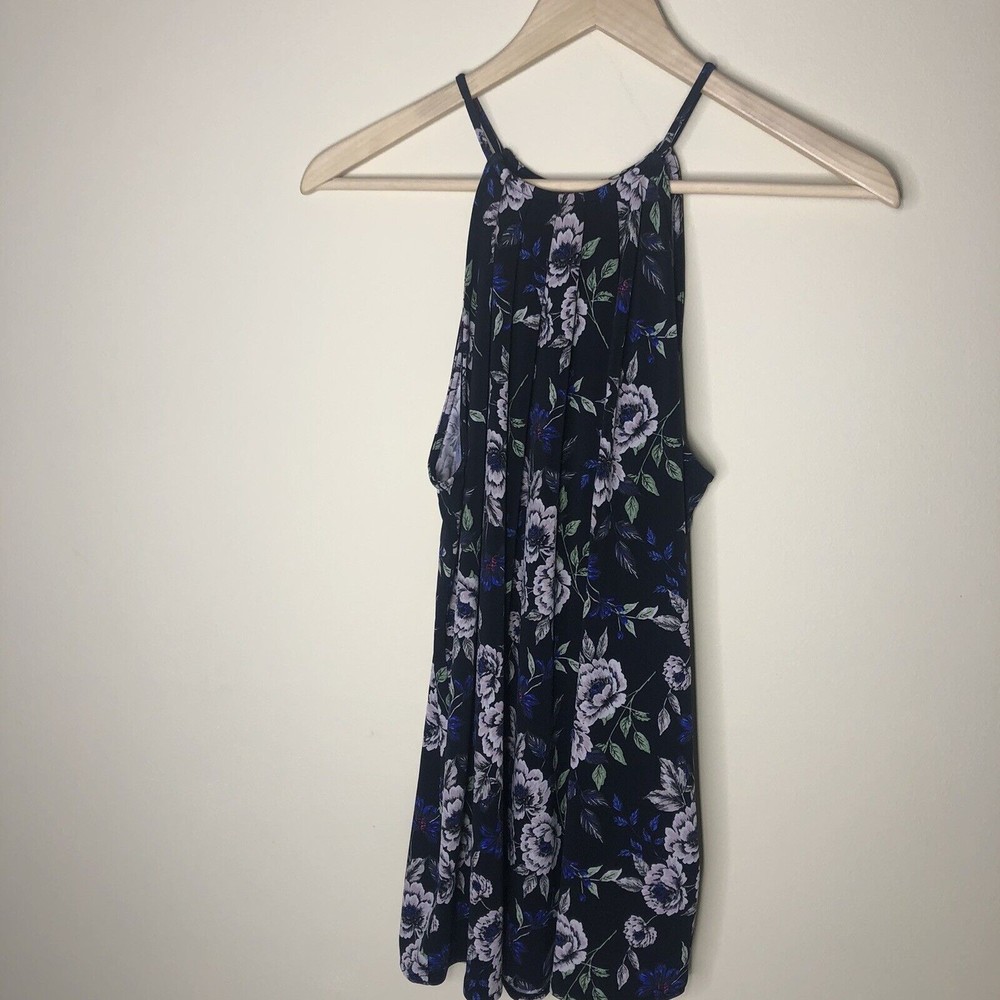 NWT Banana Republic Woman’s Halter Sleeveless Top Black /Blue Floral Size Small